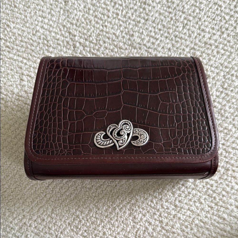 Brighton Brown Crocodile Embossed Wallet with Silver Accent